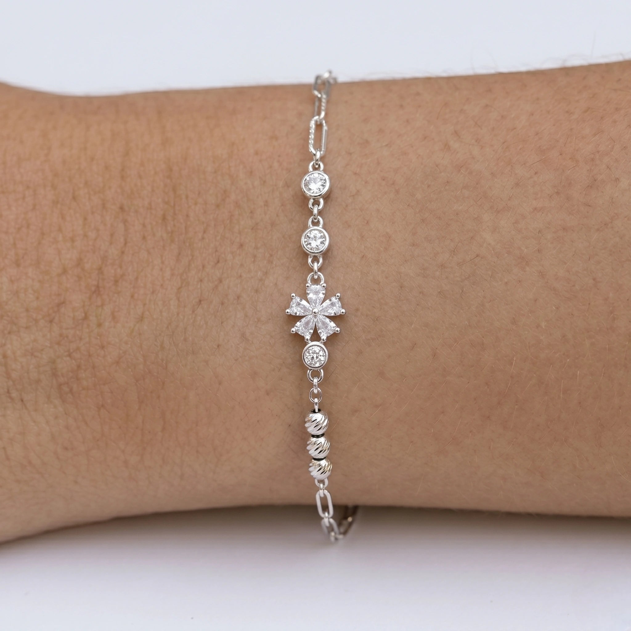 Silver 925 sterling silver flower bracelet for women