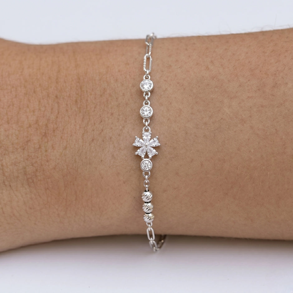 Silver 925 sterling silver flower bracelet for women