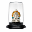 Silver Ganesh devotional murti elegant glass dome home decor