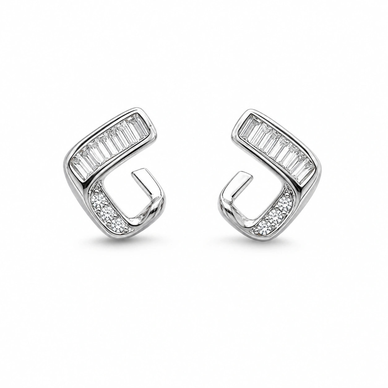 Silver Geometric Baguette Diamond 925 Sterling Silver Stud Earrings for Women