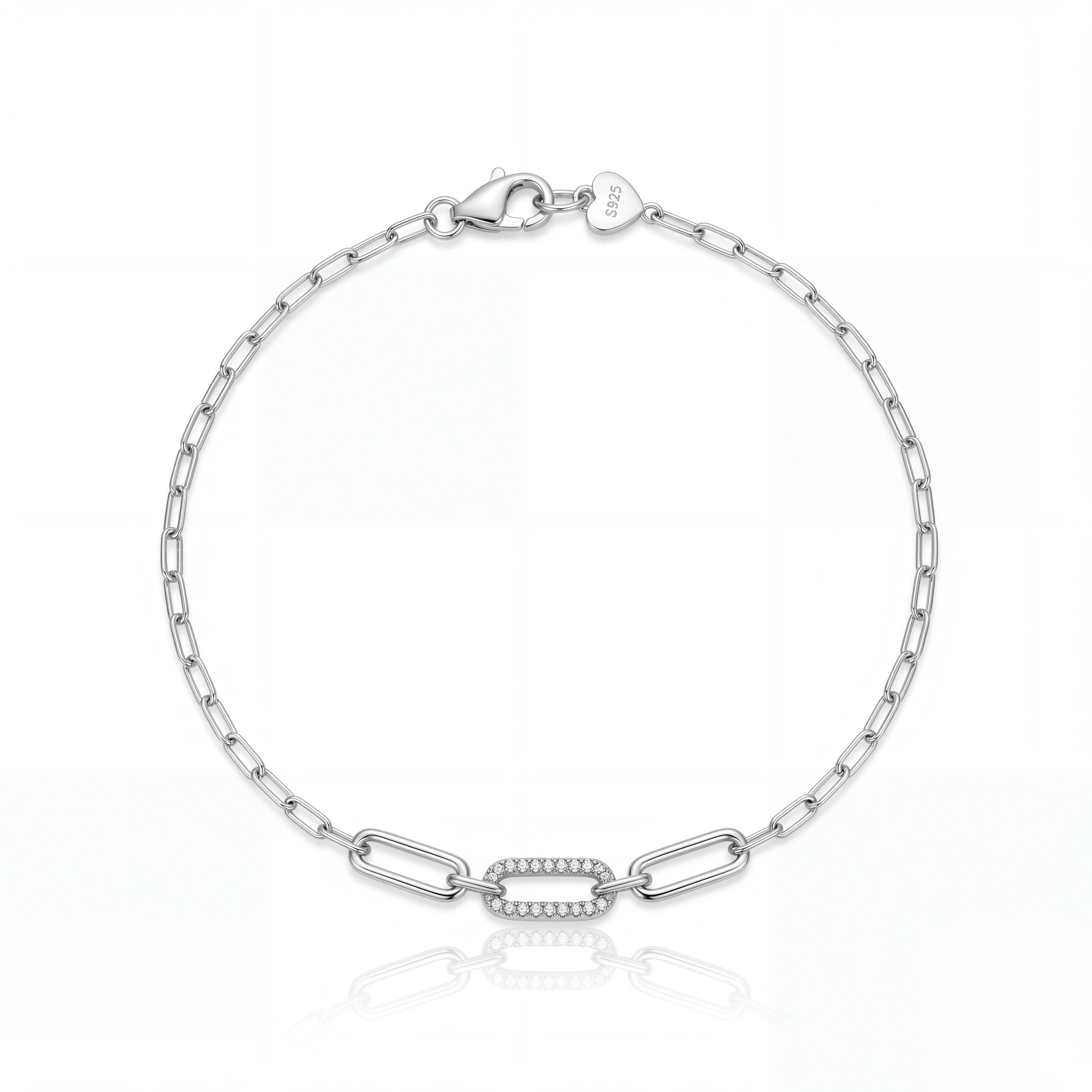 Silver 925 sterling silver geometric link bracelet for women