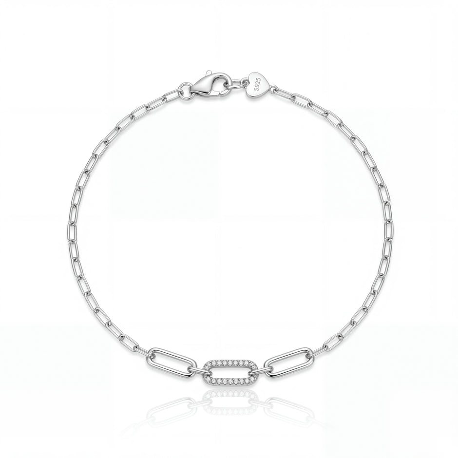 Silver 925 sterling silver geometric link bracelet for women