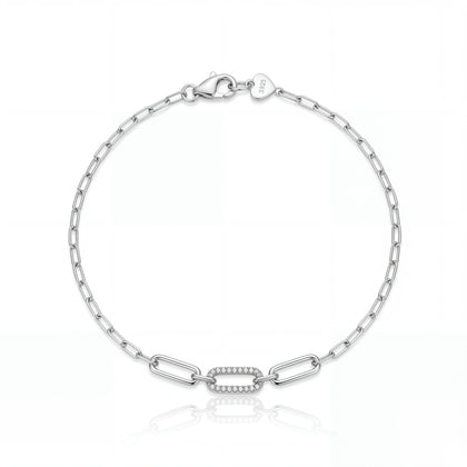Silver 925 sterling silver geometric link bracelet for women