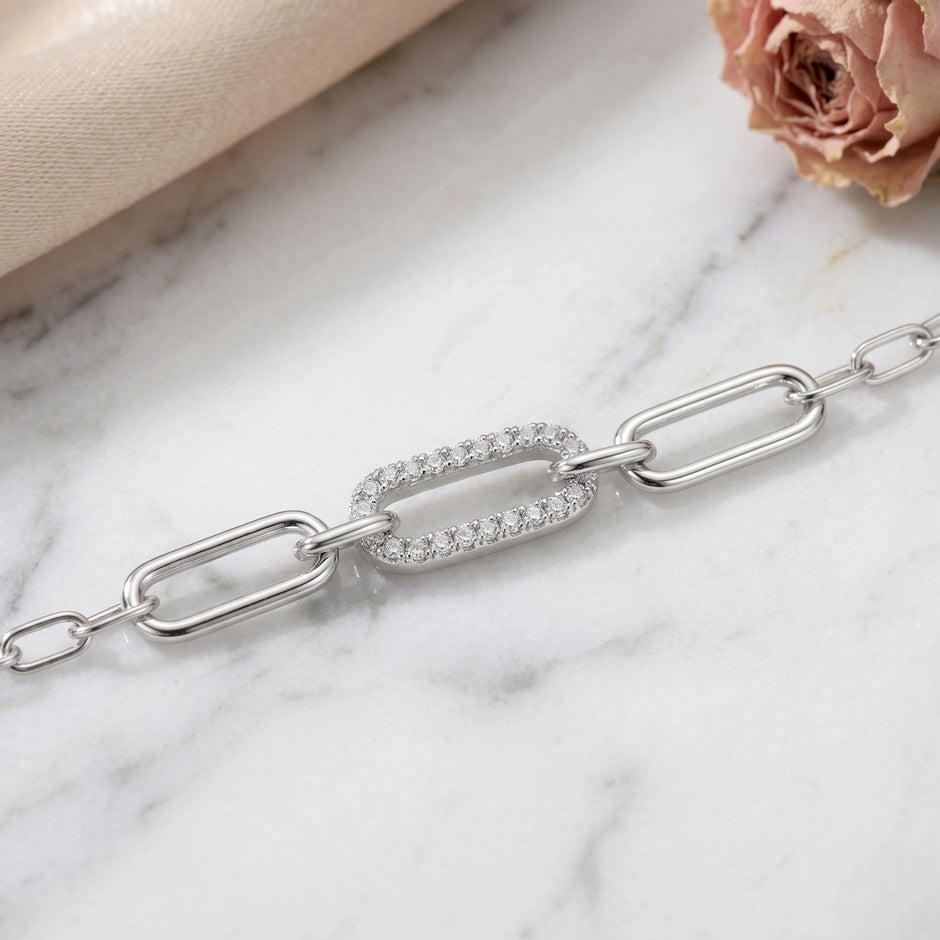 Silver 925 sterling silver geometric link bracelet for women