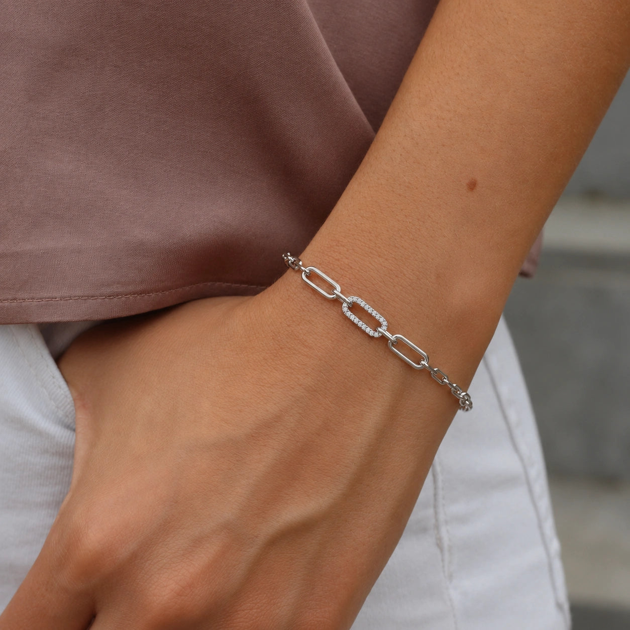 Silver 925 sterling silver geometric link bracelet for women