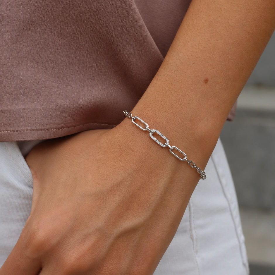 Silver 925 sterling silver geometric link bracelet for women
