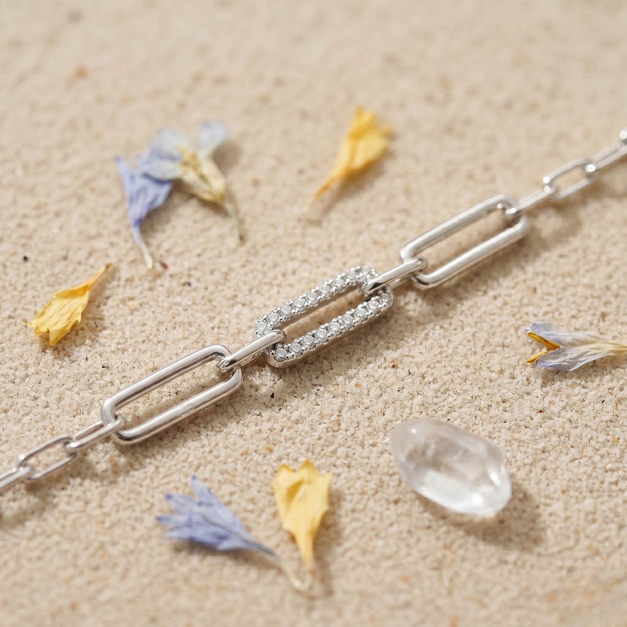 Silver 925 sterling silver geometric link bracelet for women