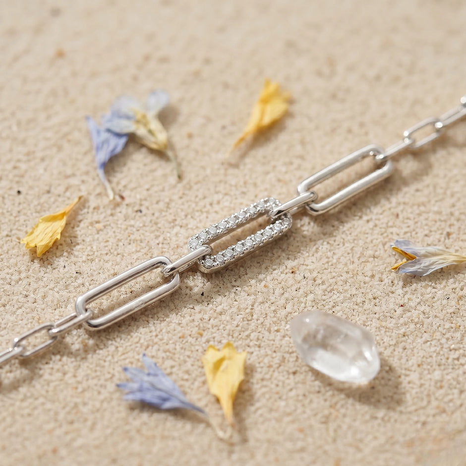 Silver 925 sterling silver geometric link bracelet for women