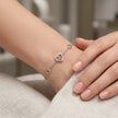 Silver 925 sterling silver heart bracelet with pink stone for women