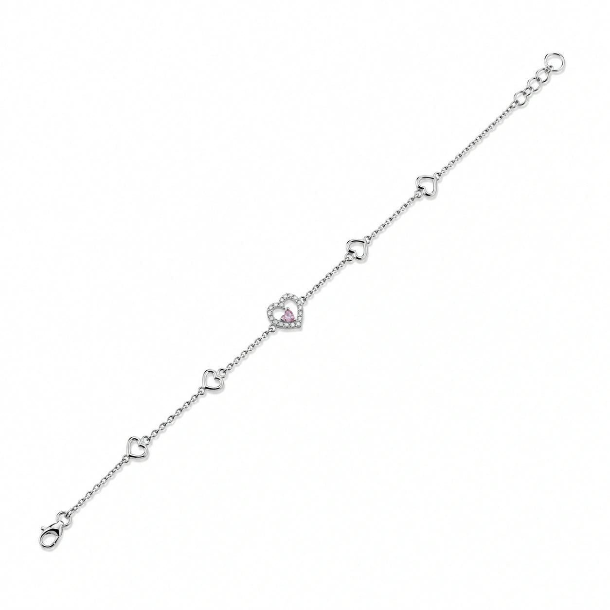 Silver 925 sterling silver heart bracelet with pink stone for women