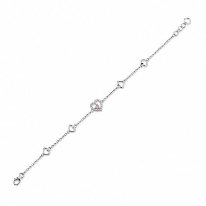 Silver 925 sterling silver heart bracelet with pink stone for women