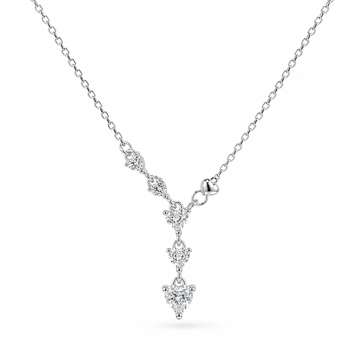 Silver Heart Drop White Stone 925 Sterling Silver Pendant Chain for Women