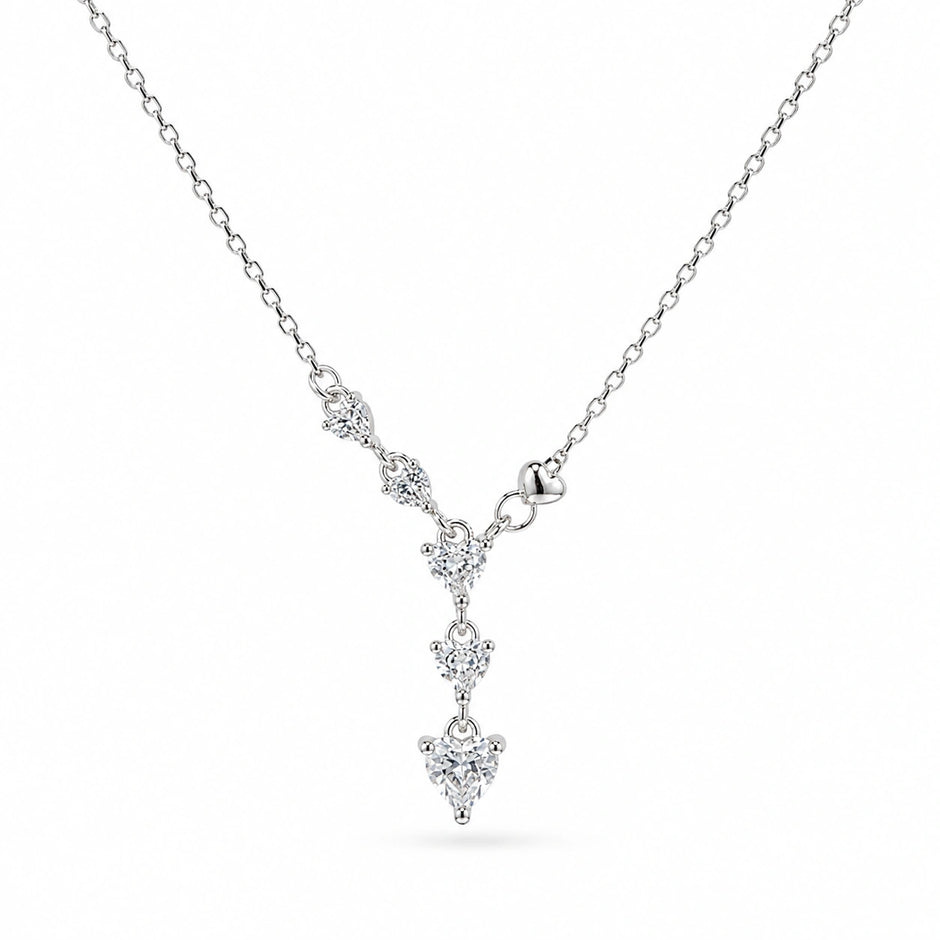 Silver Heart Drop White Stone 925 Sterling Silver Pendant Chain for Women