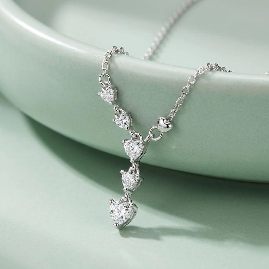 Silver Heart Drop White Stone 925 Sterling Silver Pendant Chain for Women