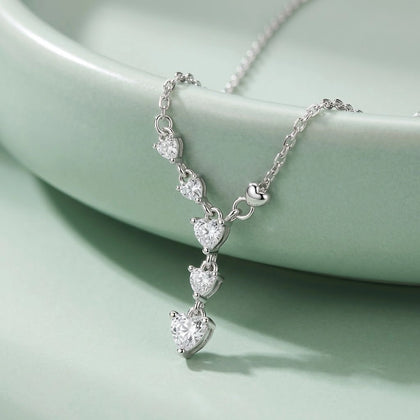 Silver Heart Drop White Stone 925 Sterling Silver Pendant Chain for Women