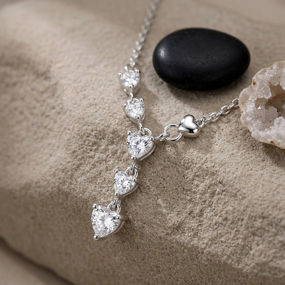 Silver Heart Drop White Stone 925 Sterling Silver Pendant Chain for Women