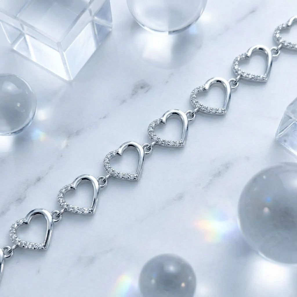 Silver 925 sterling silver heart bracelet for women