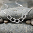 Silver Interlinked Oval White Stone 925 Sterling Silver Pendant Chain for Women