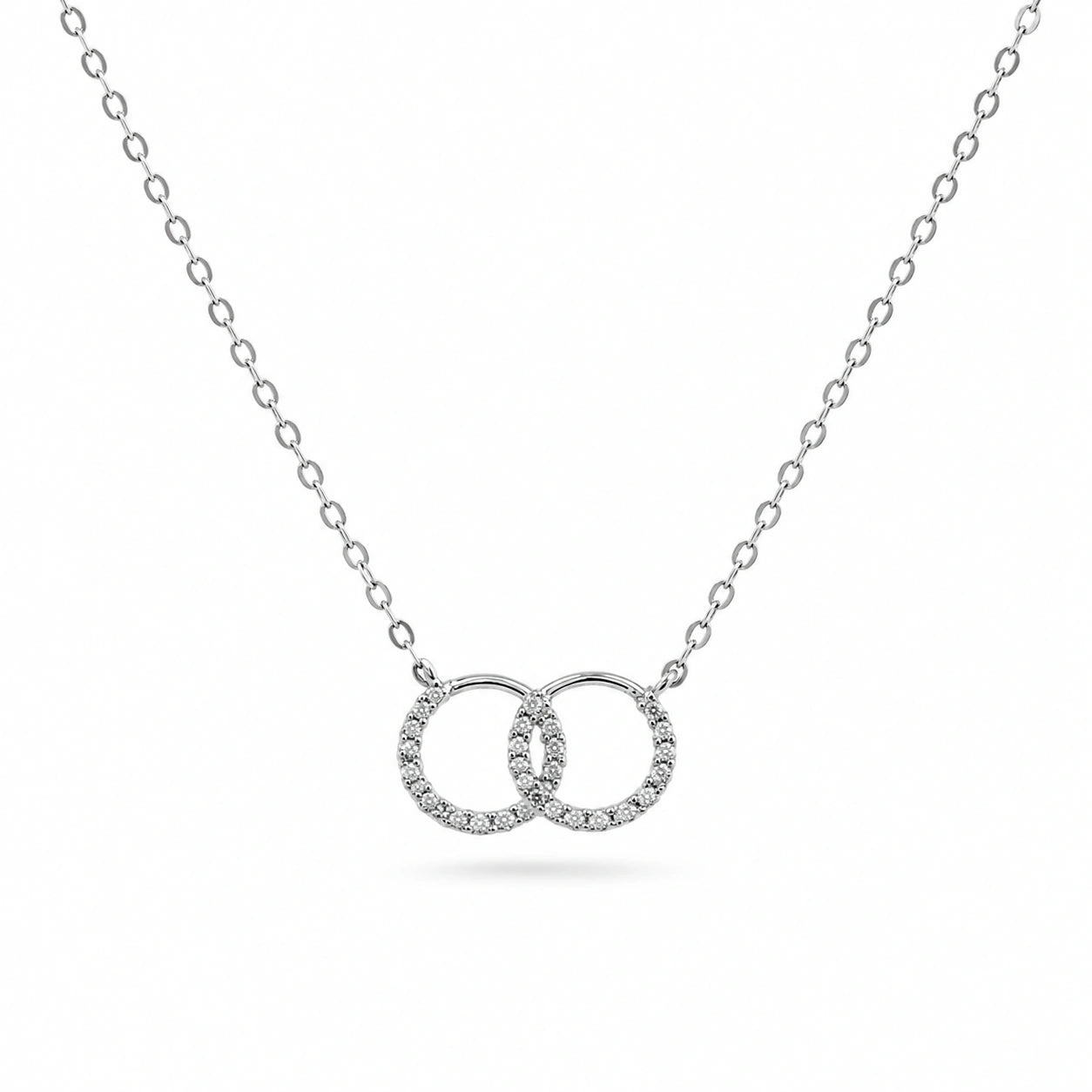 Silver Interlocking Circle CZ 925 Sterling Silver Pendant Chain for Women