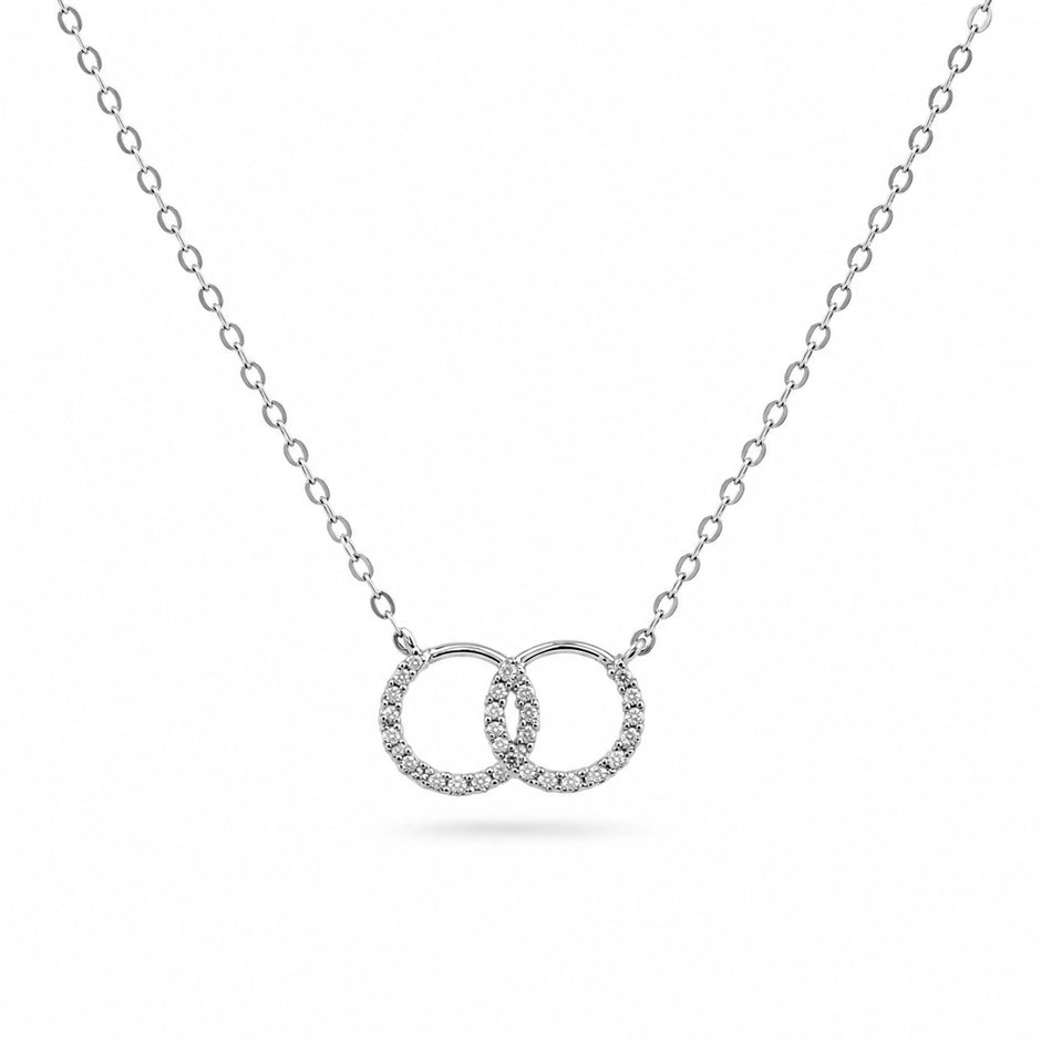 Silver Interlocking Circle CZ 925 Sterling Silver Pendant Chain for Women