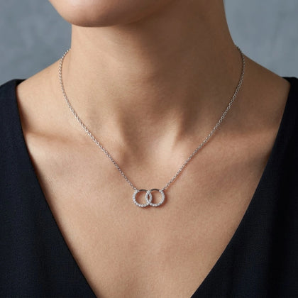 Silver Interlocking Circle CZ 925 Sterling Silver Pendant Chain for Women