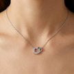 Silver Interlocking Square & Heart CZ 925 Sterling Silver Pendant Chain for Women