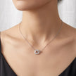 Silver Interlocking Square & Heart CZ 925 Sterling Silver Pendant Chain for Women