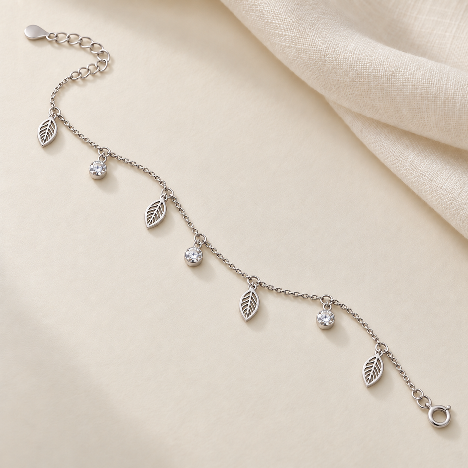 Elegant Silver Leaf Charm Anklet