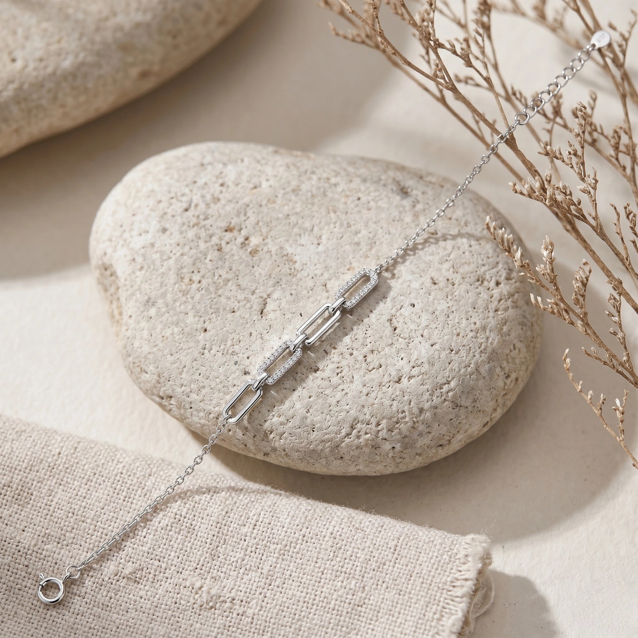 Silver 925 sterling silver link chain bracelet for women