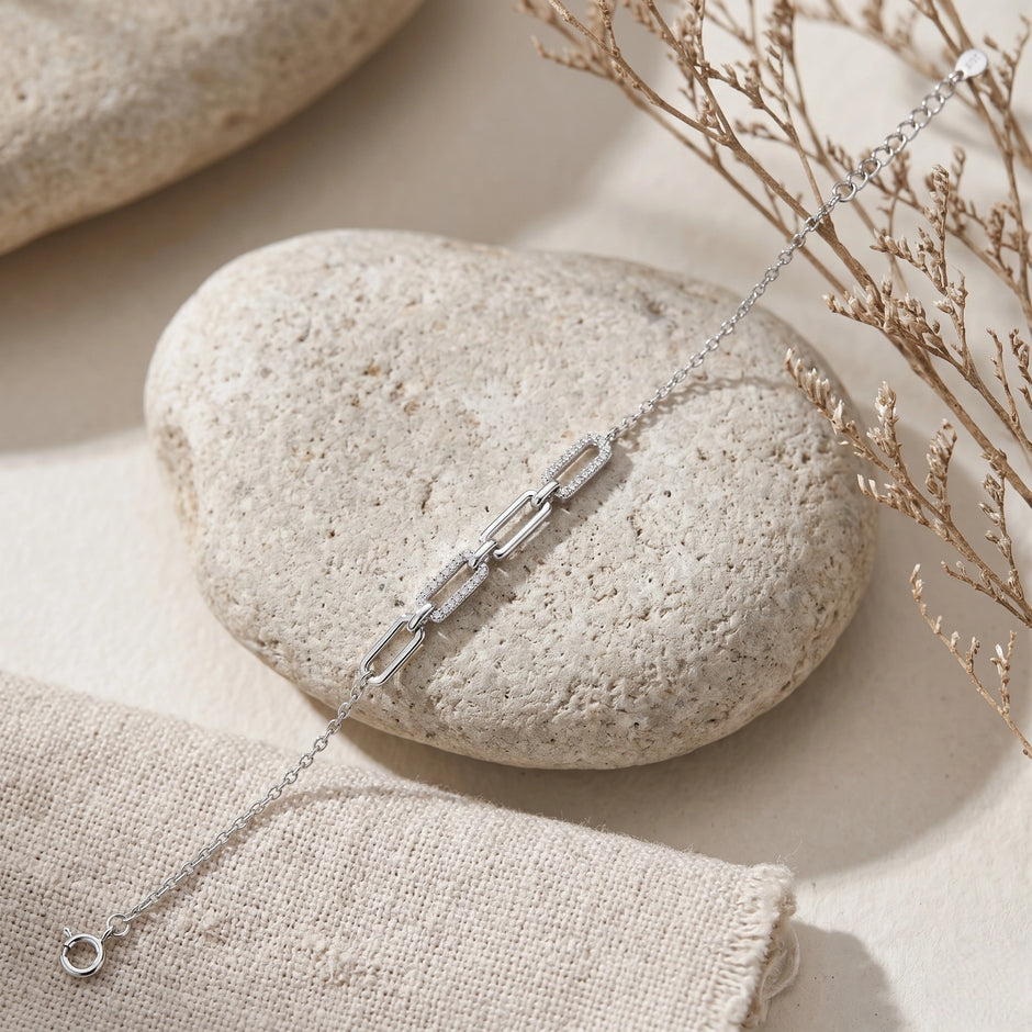 Silver 925 sterling silver link chain bracelet for women