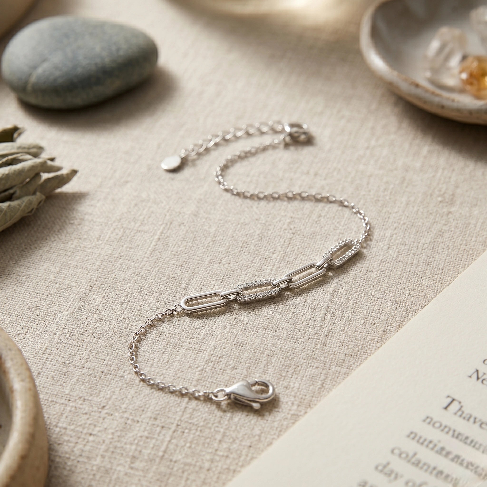 Silver 925 sterling silver link chain bracelet for women