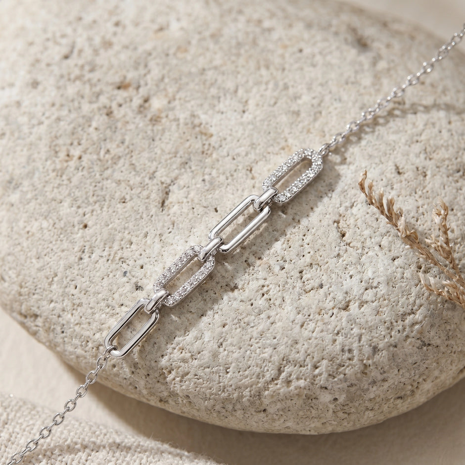 Silver 925 sterling silver link chain bracelet for women