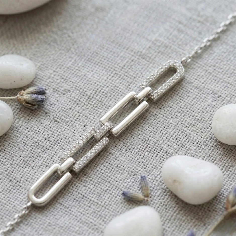 Silver 925 sterling silver link chain bracelet for women