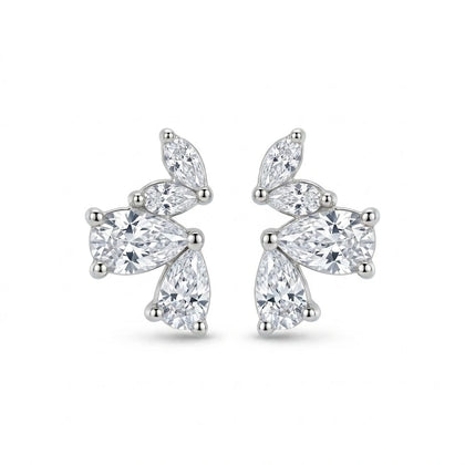 925 Sterling Silver Butterfly-Inspired Stud Earrings with Pear-Shaped Cubic Zirconia