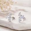 Silver Marquise Floral Diamond 925 Sterling Silver Stud Earrings for Women