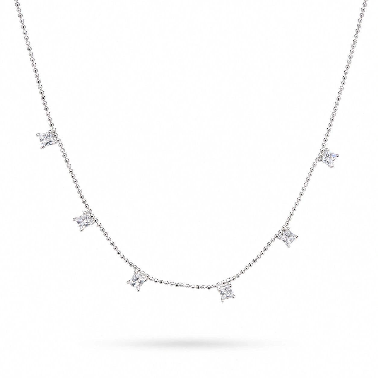 Silver Multi Square White Stone 925 Sterling Silver Pendant Chain for Women