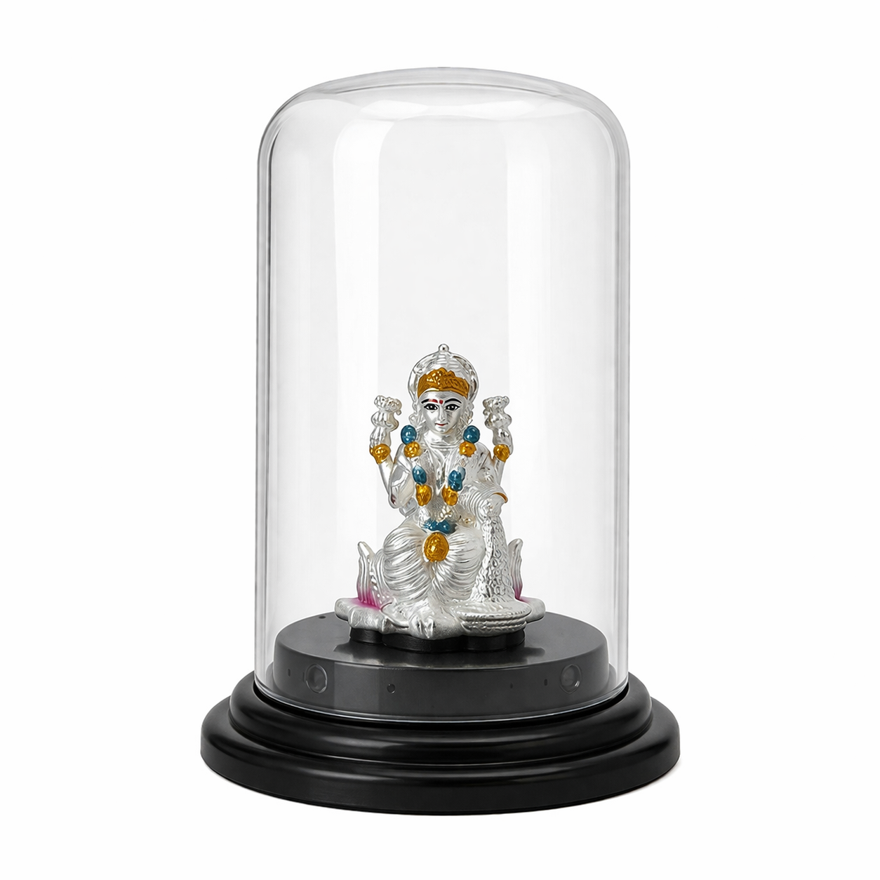 Lakshmi Mata Silver Murti with Glass Dome
