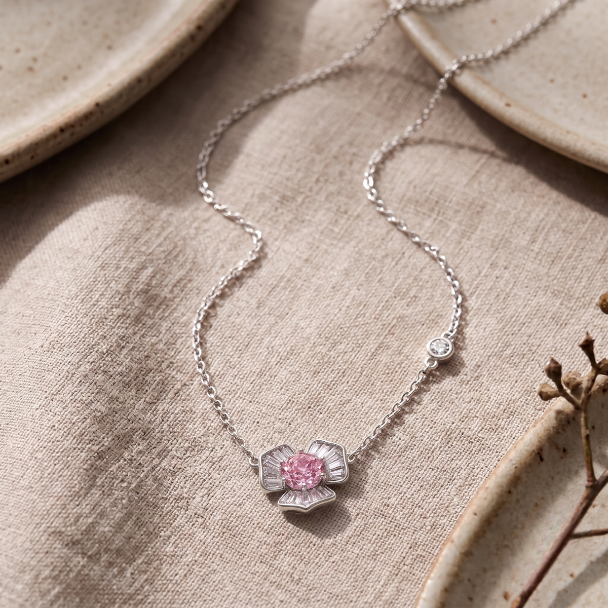 Silver Pink Blossom Necklace