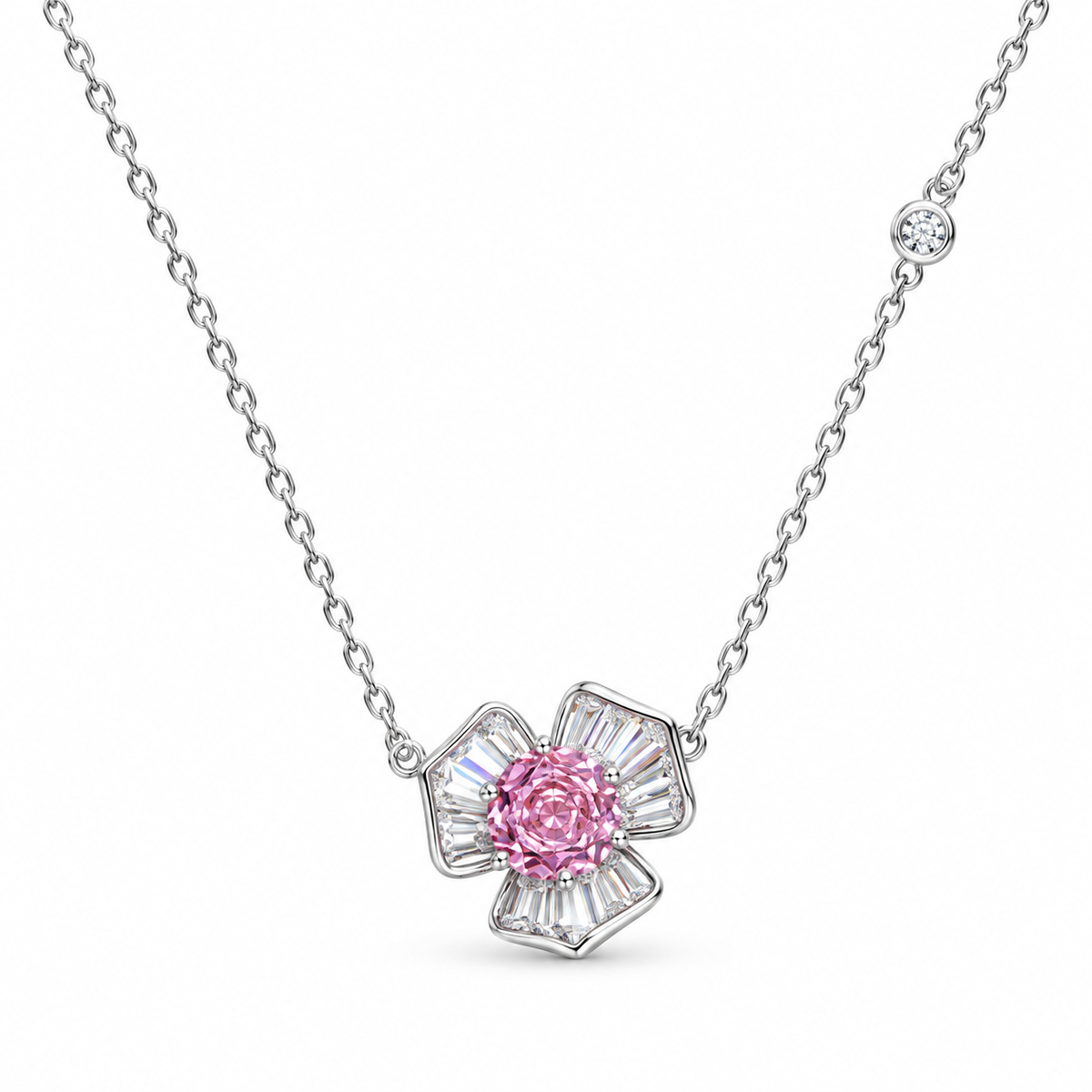Silver Pink Blossom Necklace