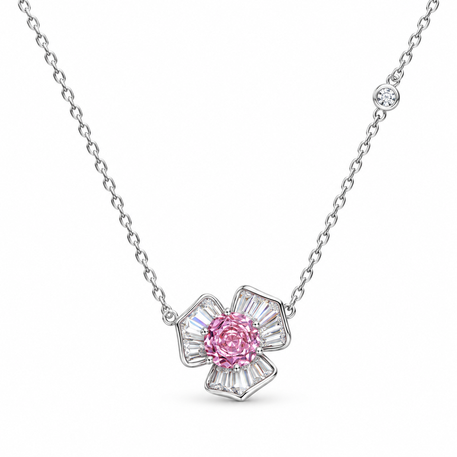 Silver Pink Blossom Necklace