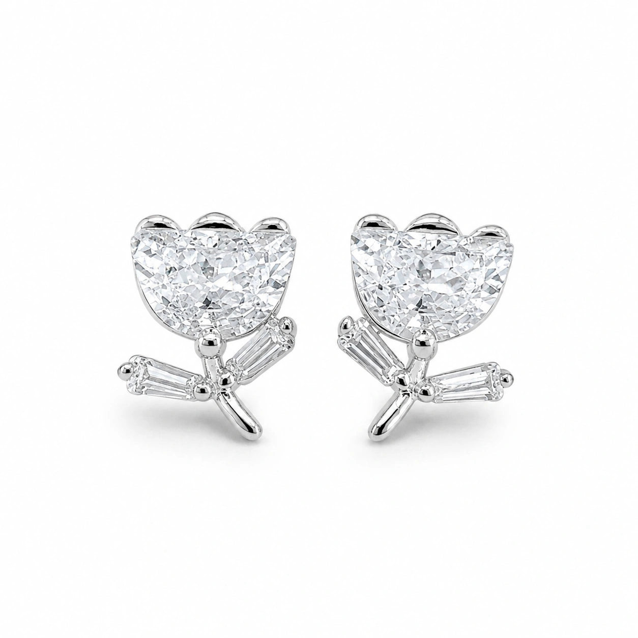 Silver Rose Diamond 925 Sterling Silver Stud Earrings for Women