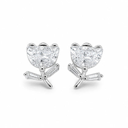 925 Sterling Silver Heart Flower Stud Earrings with Cubic Zirconia for Women