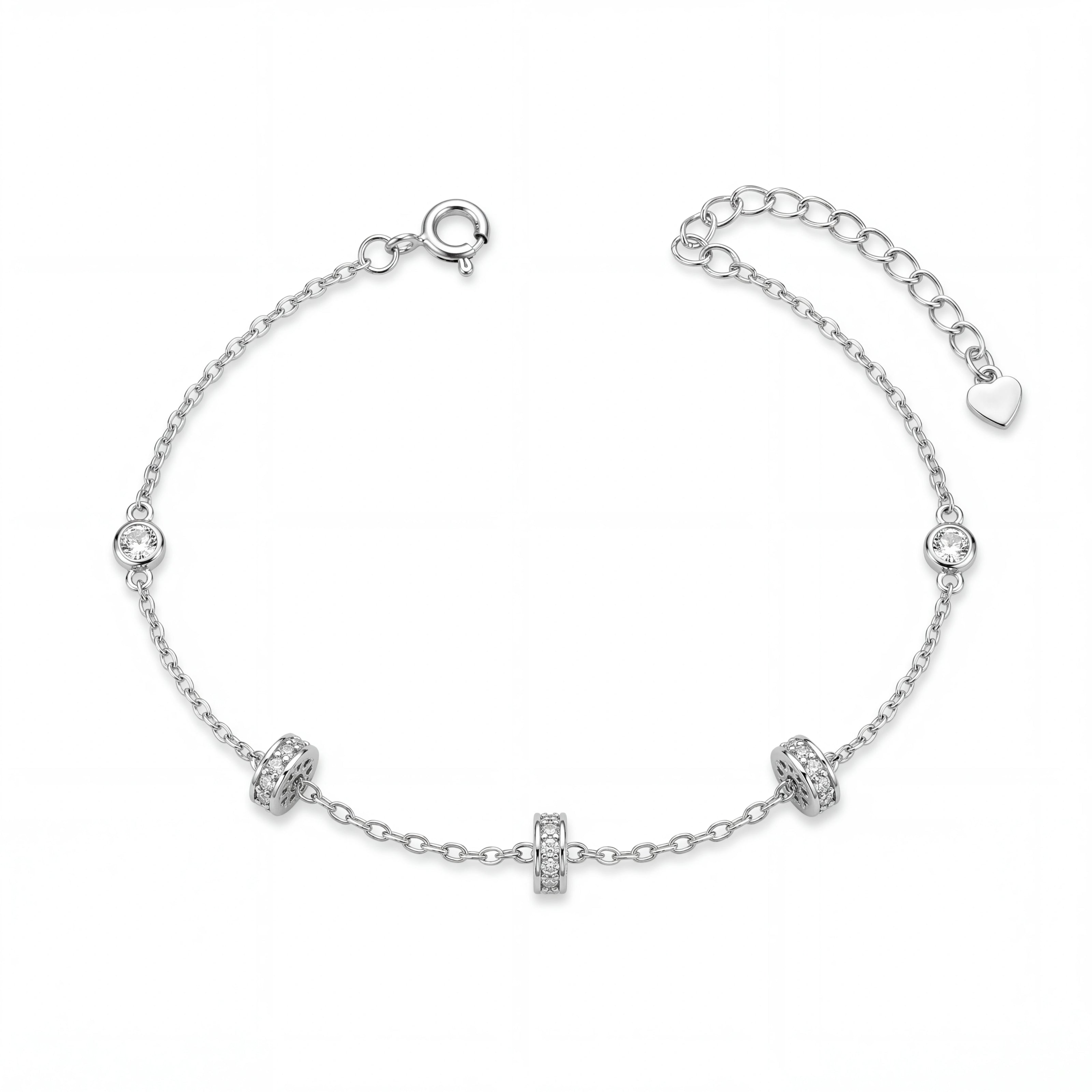 Silver 925 sterling silver round charm bracelet for women