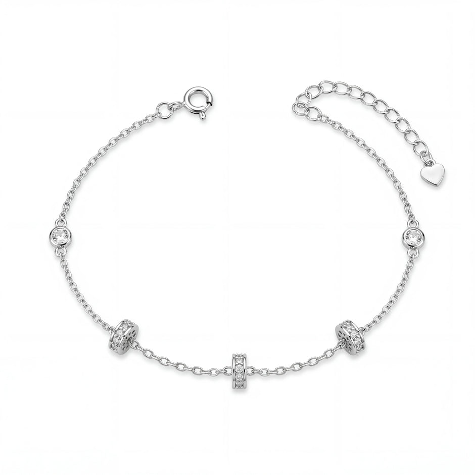 Silver 925 sterling silver round charm bracelet for women