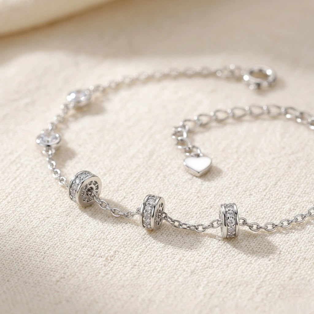 Silver 925 sterling silver round charm bracelet for women