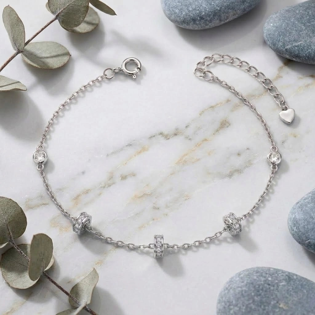 Silver 925 sterling silver round charm bracelet for women