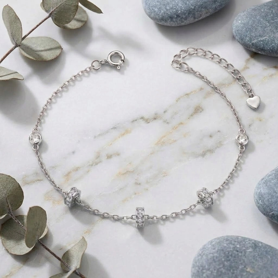 Silver 925 sterling silver round charm bracelet for women