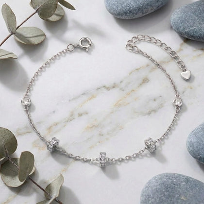 Silver 925 sterling silver round charm bracelet for women