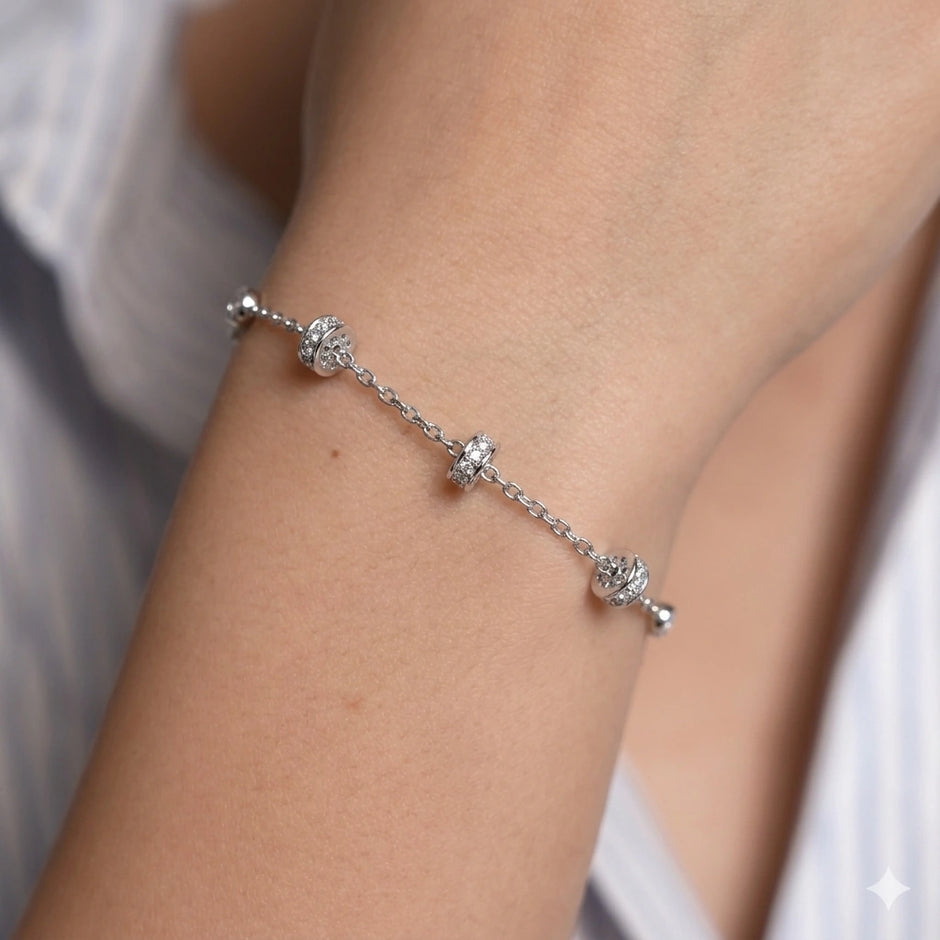 Silver 925 sterling silver round charm bracelet for women