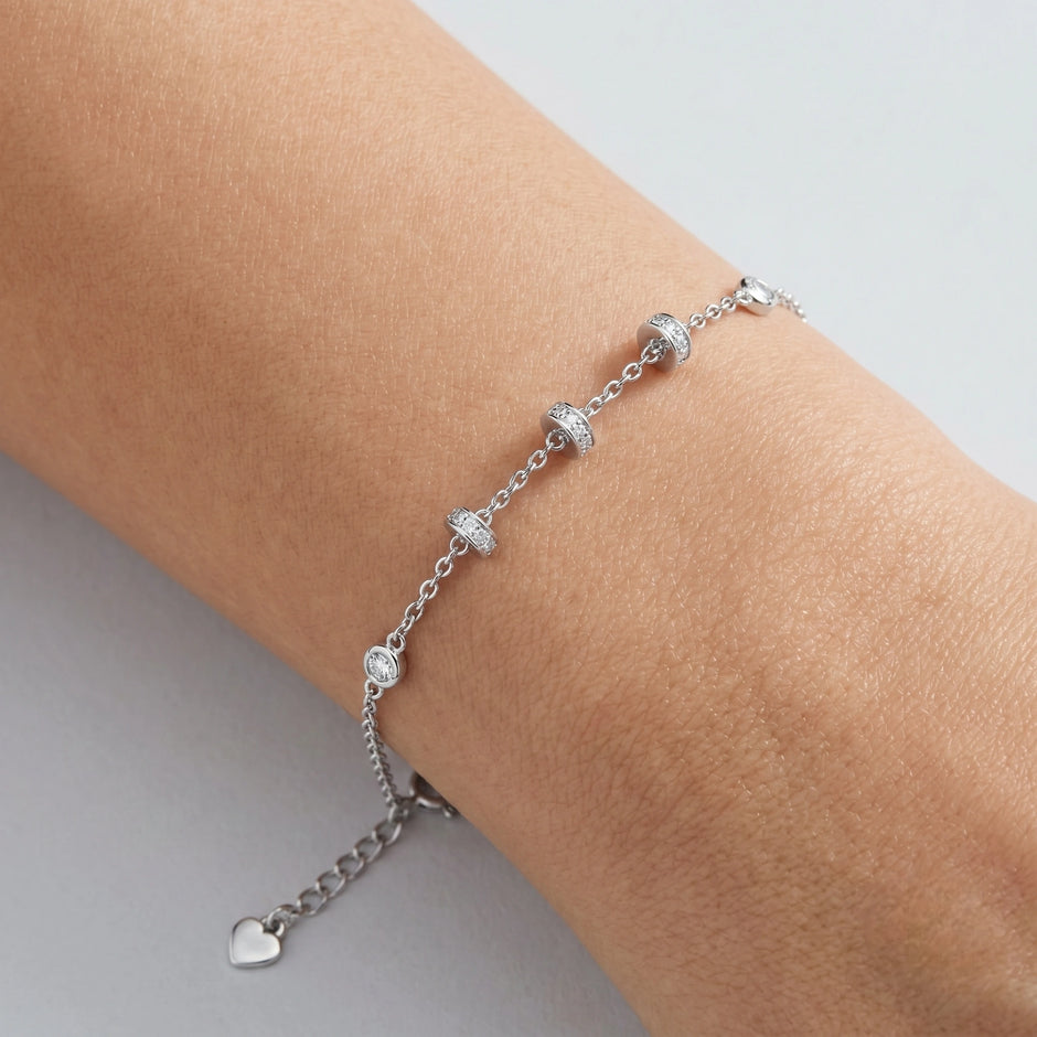 Silver 925 sterling silver round charm bracelet for women